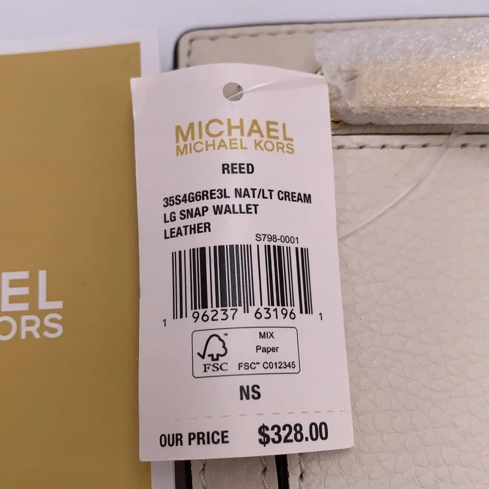 Michael Kors Reed Large Snap Bifold Wallet Nat/ Light Cream Color